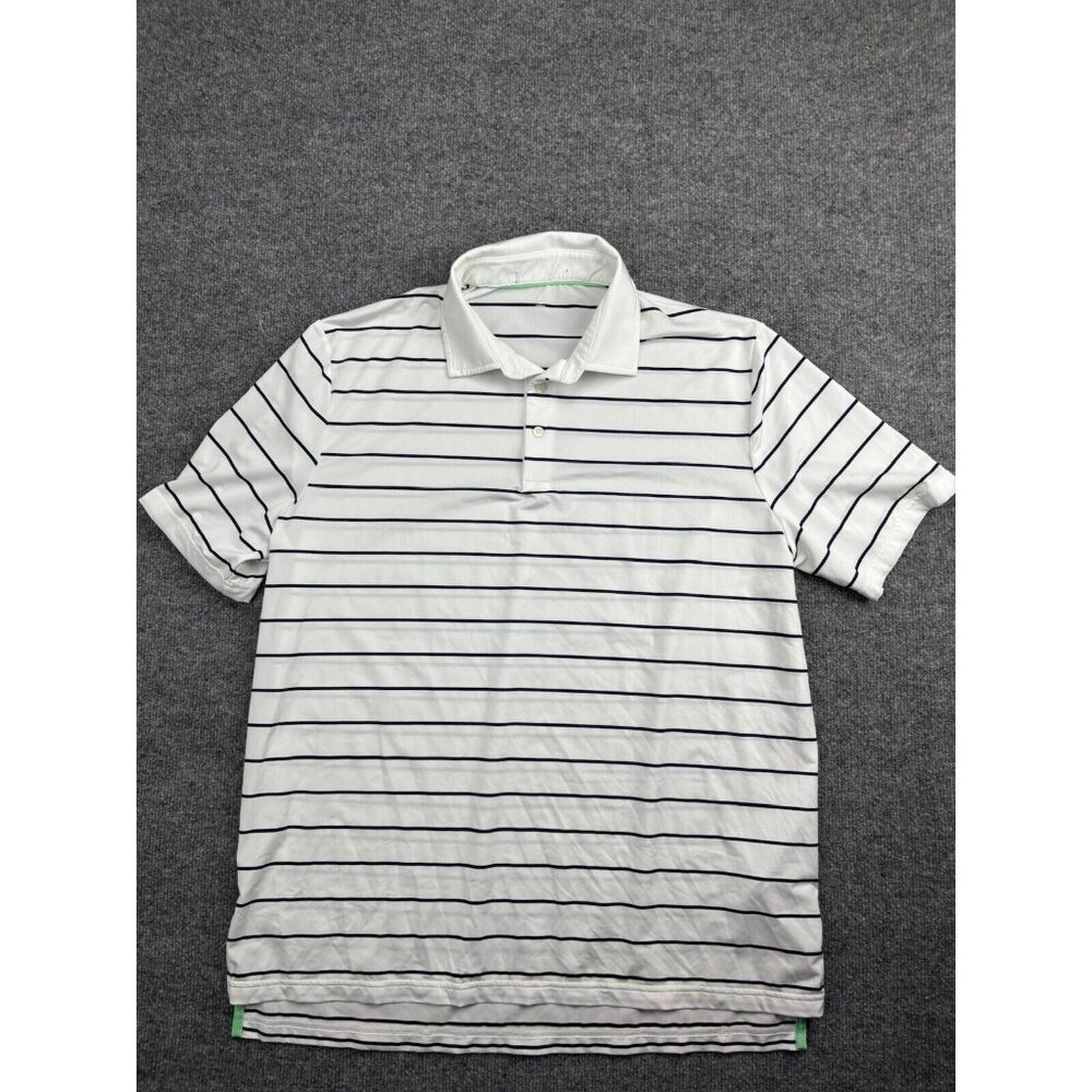 RLX Shirt Men's XL White Black Stripe Polo Short Sleeve Button Collared Wicking